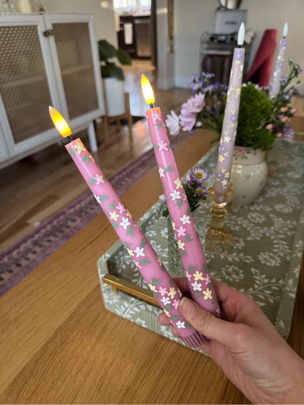 Hand painted battery taper candles